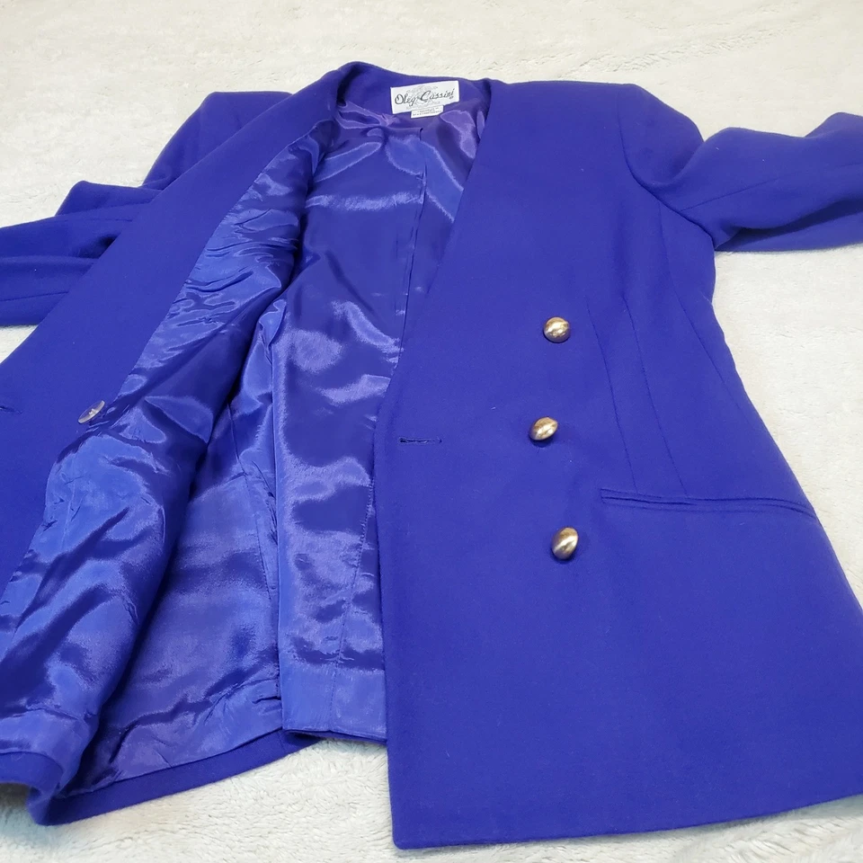 Conjunto de traje de oficina vintage Oleg Cassini Royal púrpura lana academia falda blazer 12 Foto 4 de 4