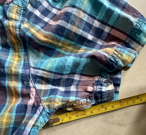 Levis Mens Shirt Pearl Snap Short Sleeve Blue Green Yellow Pink Plaid Size Large - Picture 14 of 19