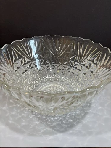 VTG  Punch Bowl Anchor Hocking 1950's Arlington Pattern Clear Glass 12" Diam.