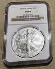 NGC MS 69 GRADED 2007-W 1 OZ. FINE SILVER EAGLE $1 WALKING LIBERTY DOLLAR COIN