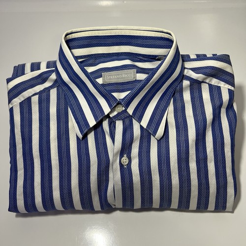 Stefano Ricci Mens Blue&White Striped Luxury Button Shirt Sz.16
