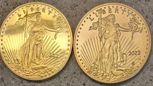 2 Coins 2021 & 2022 WALKING LIBERTY /  EAGLE  Gold Plated US COPY Coins - 44mm
