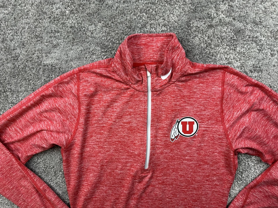 Utah Utes Shirt Womens Small Red NCAA Football Nike Dri Fit Quarter Zip Pullover - Image 3 of 4