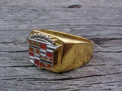 1950s Cadillac Crest Logo Gold Chrome Ring Size #12 NOS High Quality Class