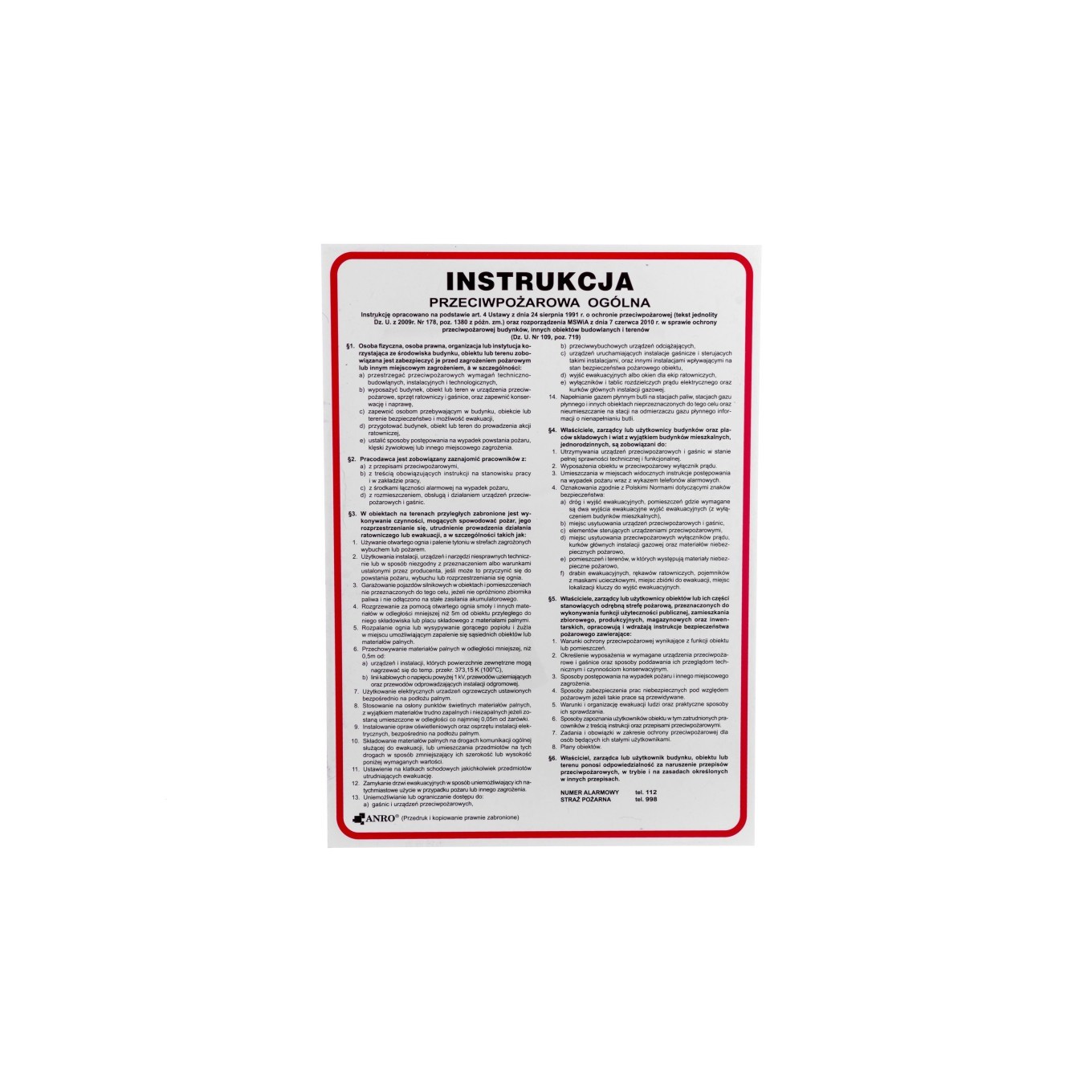 PVC Warning Sign/ Fire Safety Instructions IP02\P