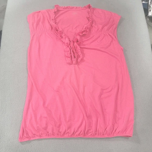 Ann Taylor Loft Women's Pink Ruffle Sleeveless Blouse Top Large Gathered Hem