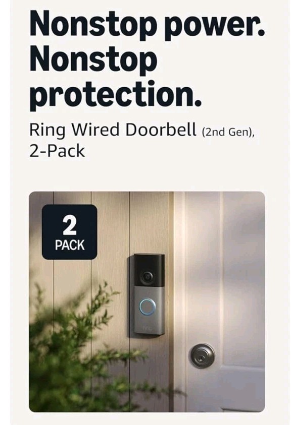 eBay: Ring Wired Doorbell (newest model), Retinal 2K with wide-angle video 2 Pack...