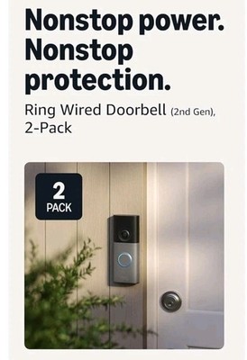 Ring Wired Doorbell (newest model), Retinal 2K with wide-angle video 2 Pack...