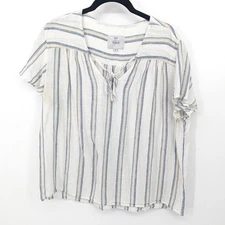 Rails Linen Blend Top Womens XL White Metallic Striped Lightweight Blouse Casual