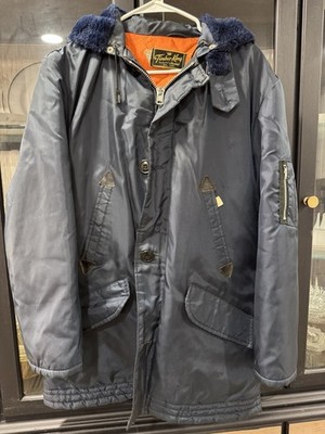 vintage Timber King parka jacket featuring a blue nylon shell Orange Lining
