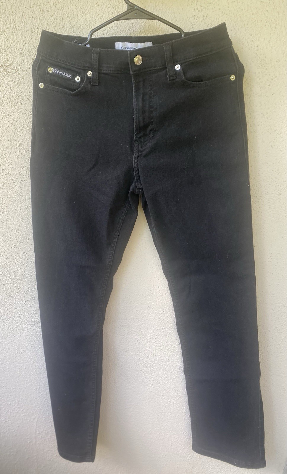 Calvin Klein Jeans Black Denim Jeans Button Zip Logo 5-Pocket Straight Men's