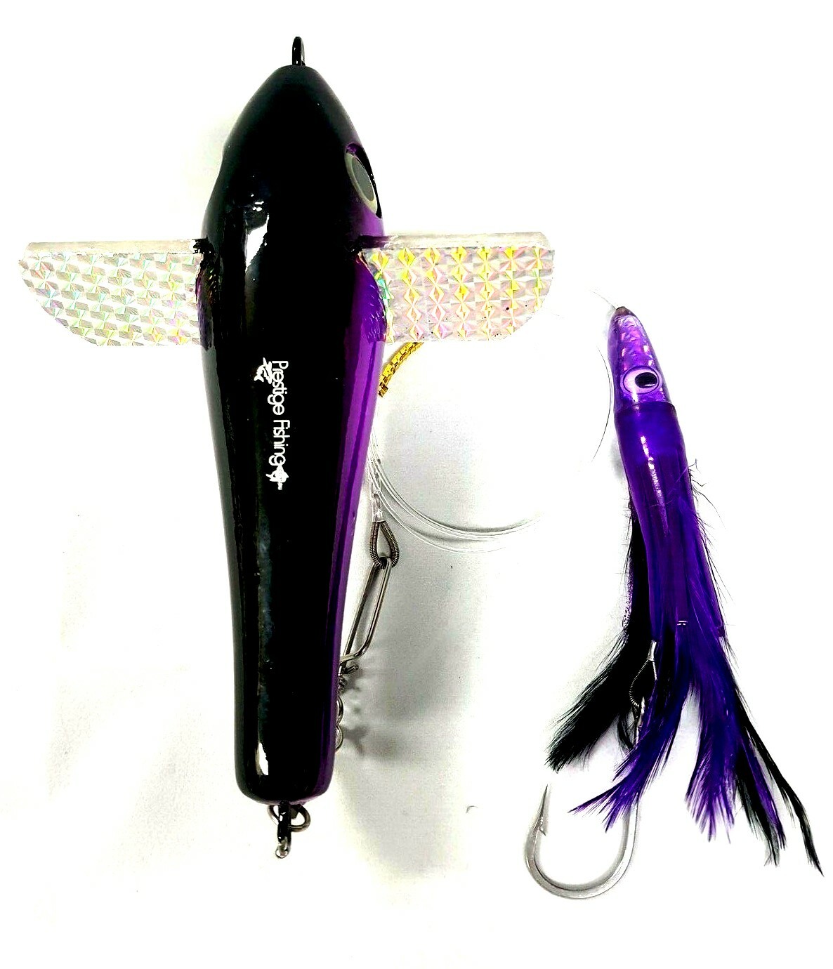 fishing bird teaser 7'' & tuna feather 6'' lure rigged for tuna