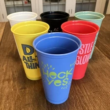 Set 6 Starbucks Reusable Grande 16 oz Tumbler Cups Yellow Quotes Heck Yes