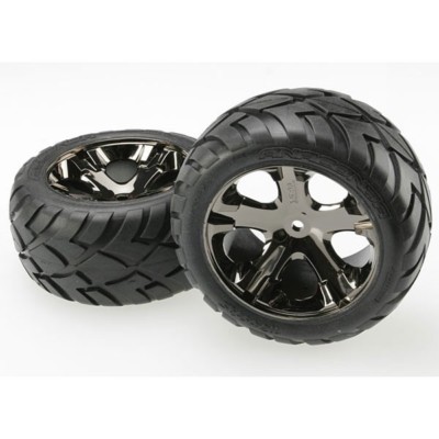Traxxas 3773A Black Chrome Rear All-Star Wheels Anaconda Tires Rustler XL-5 VXL