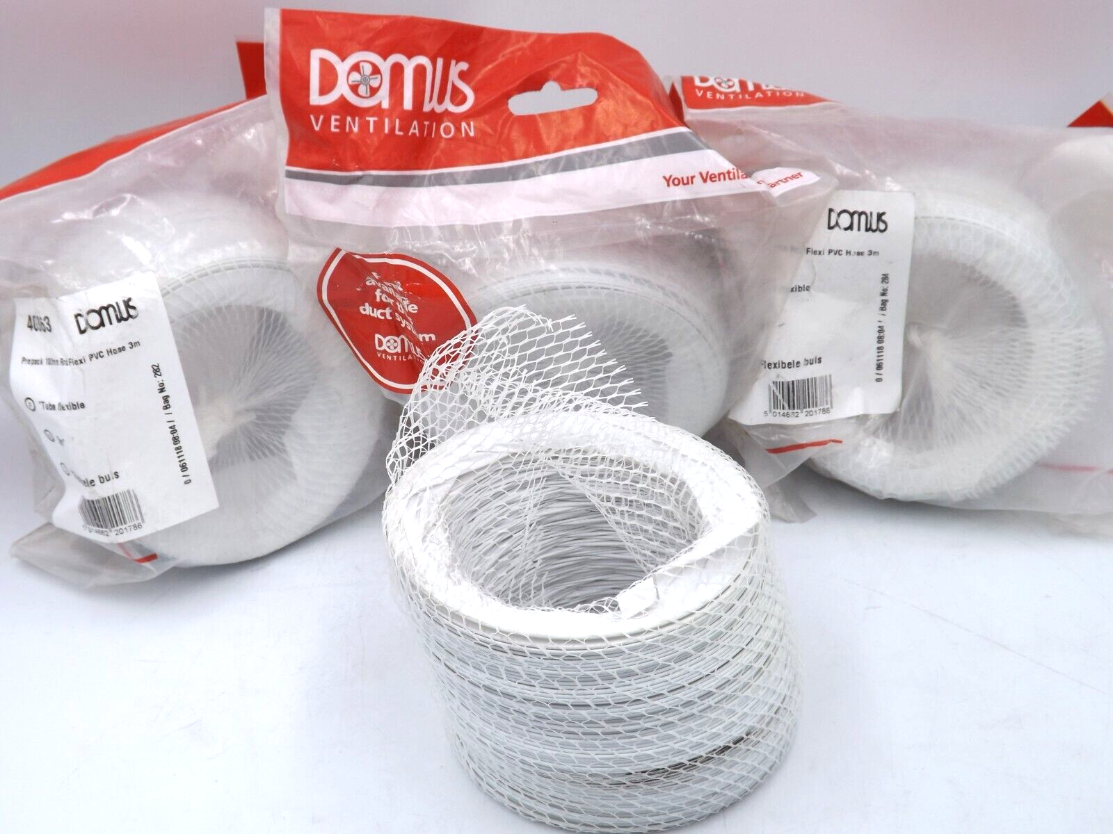 DOMUS 100mm x 3m length Round Flexible PVC Hose 40363 (Qty: 4) - POST & VAT INC