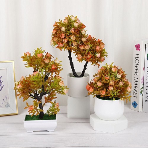 Lifelike Artificial Rose Potted Flowers Knickknacks Home Office Cafe