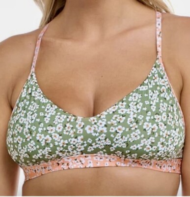 Eidon Sz D Cup Madison Bikini Top Green & Peach Reversible NWT Moss