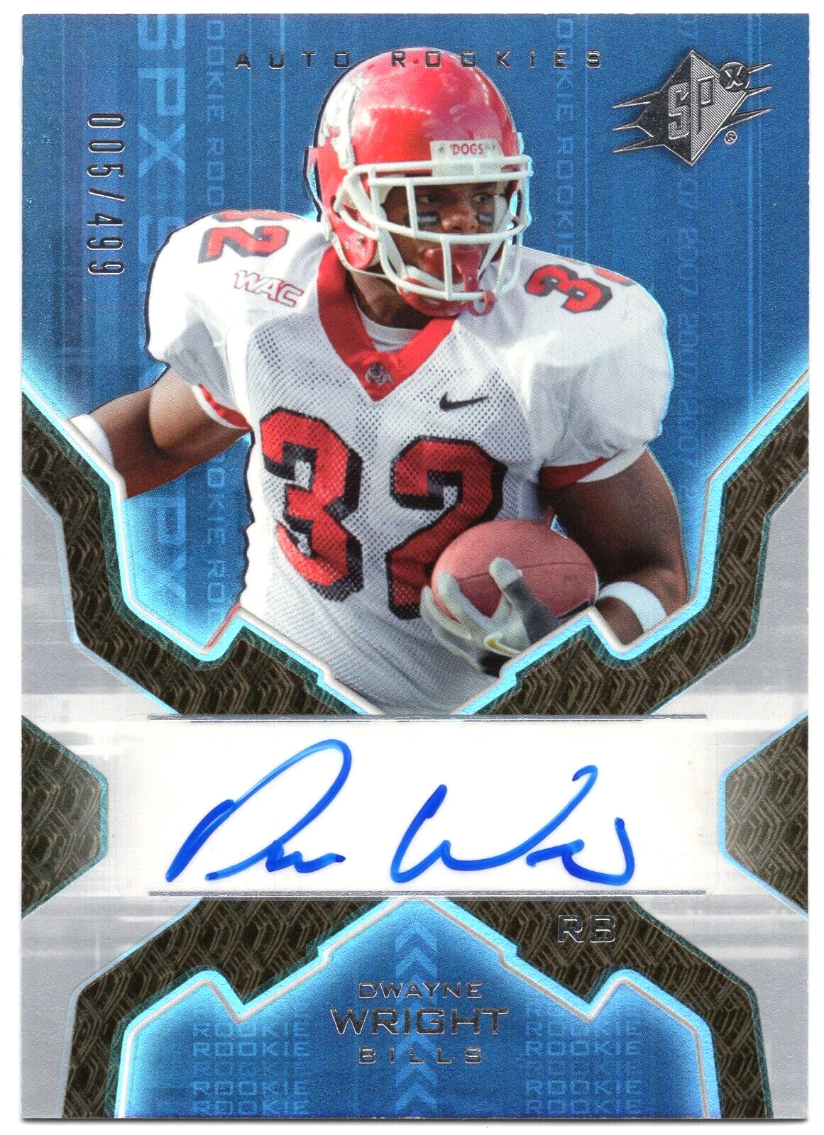 ORG036 2007 SPx #173 Dwayne Wright AU RC Buffalo Bills 005/499