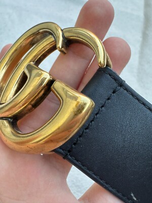 Authentic Gucci Belt Marmont Black Leather Golden Buckle Classic