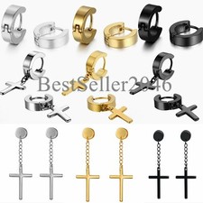 4-18pcs Men Women Stainless Steel Cross Dangle Hoop Huggied Stud Earrings Set