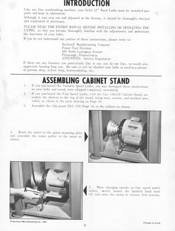 Gap Bed Wood Lathe Instruction Maint Parts Manual Rockwell Delta 12" Inch 46-525 - Image 3 of 4