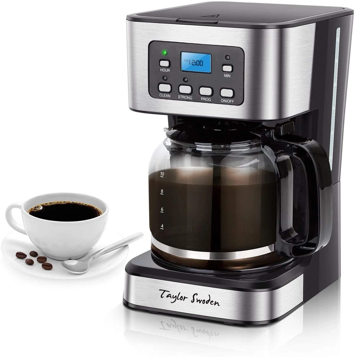 Programmable Coffee Maker, 4-12 Cups Drip Coffee Machine with Glass Carafe