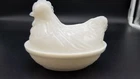 Vtg Milk Glass Opalescent Hen on Nest Covered Dish