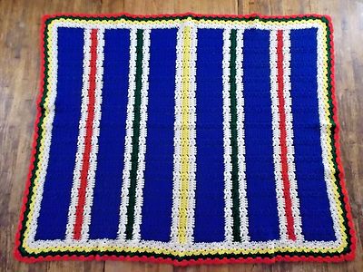 Vintage Handmade Crocheted Afghan Granny Lap Blanket Throw Primary Colors 34 X44