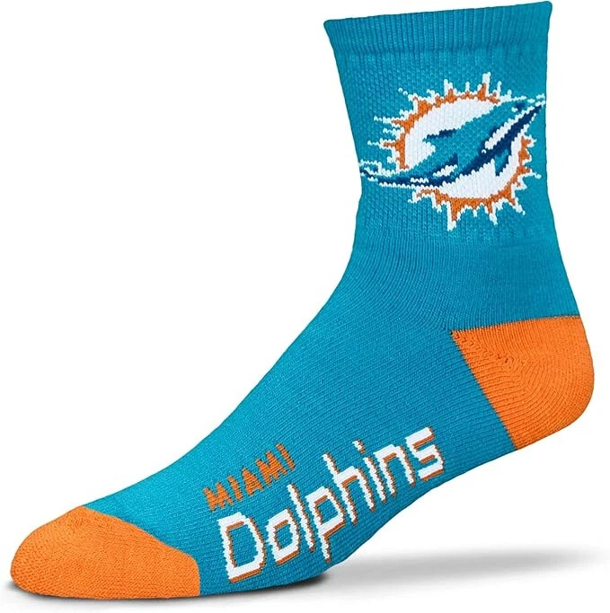 FOR BARE FEET NFL Miami Dolphins Fins Mens Ankle Crew Socks Large Fits Most Team Colors Teal