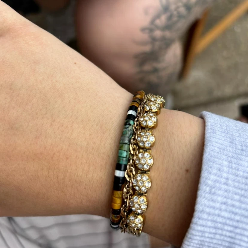 African Turquoise & Tiger Eye Beads Gemstone Healing Dainty Women Men Bracelet - Image 3 of 3