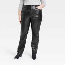 Women's High-Rise Faux Leather 90's Straight Jeans Universal Thread  Black Sz 17