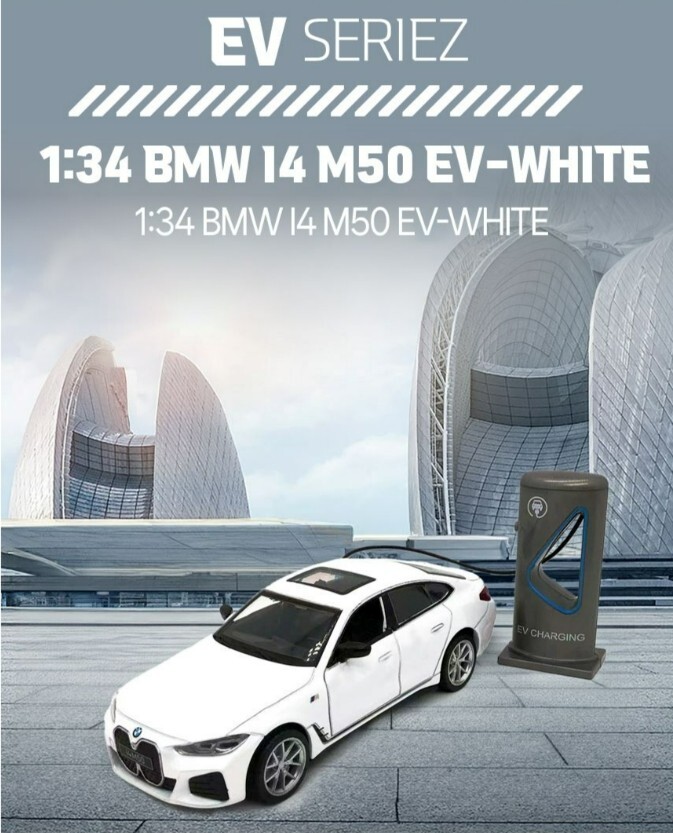 MSZ EV Series 1:34 BMW i4 M50 White Diecast Mini Car Light