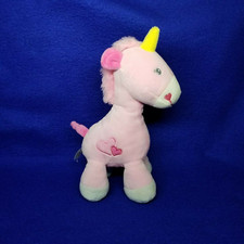 Okie Dokie Pink Unicorn Plush Rattle Hearts Soft Velour Toy