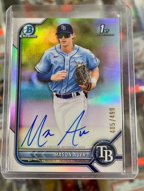 Mason Auer RC Rookie 2022 Bowman Chrome 1st Refractor Prospect Auto SP /499