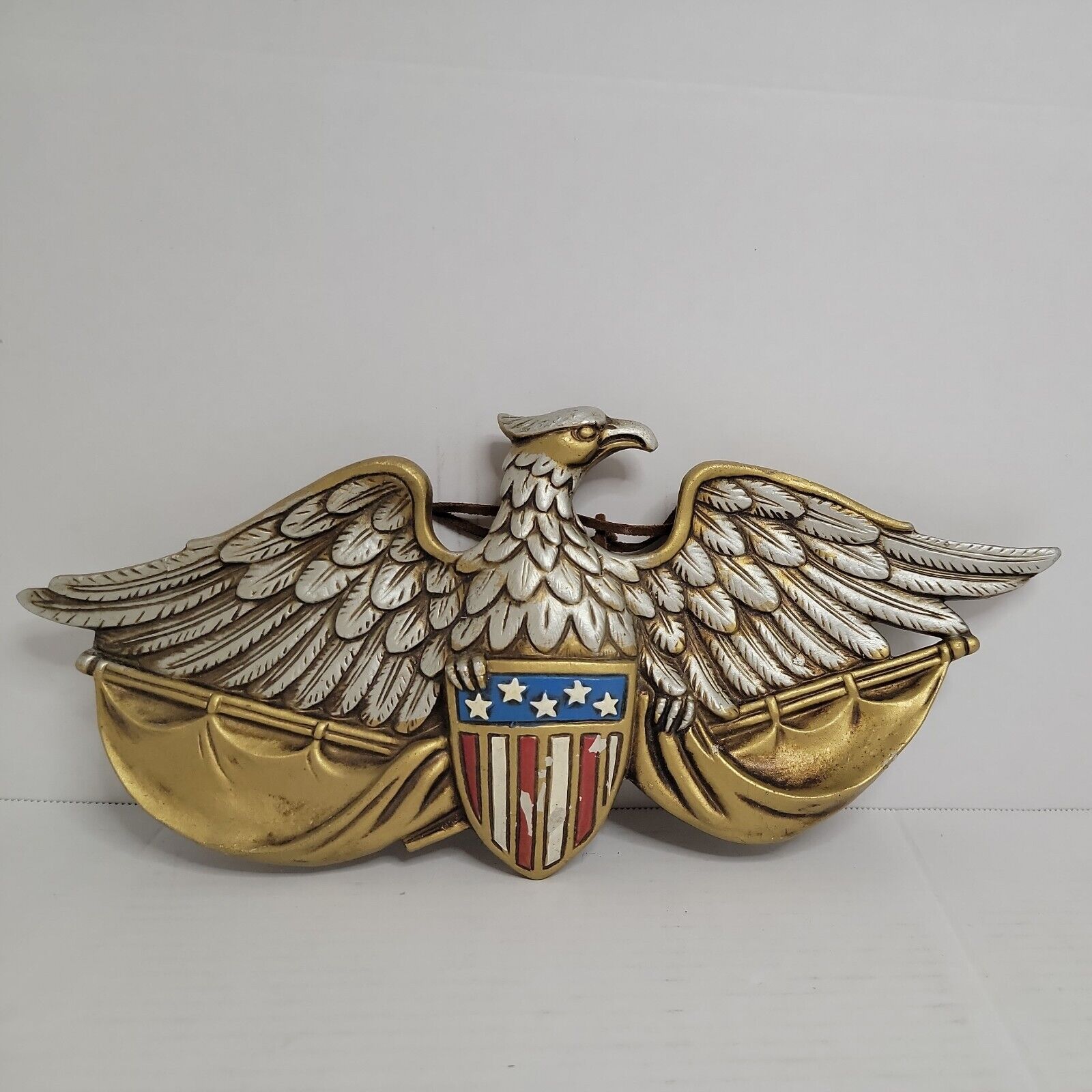 kontrollere orkester jordnødder Golden Eagle Shield Vtg American Flag Folk Art Navy Red White Blue USA Army  | eBay