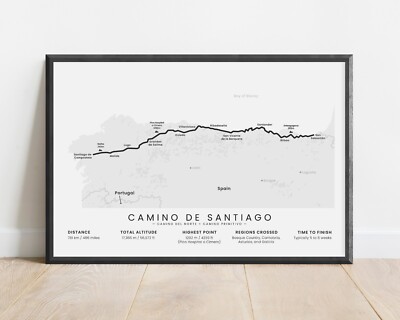 Camino del Norte + Camino Primitivo Map Print | Camino de Santiago Map Poster