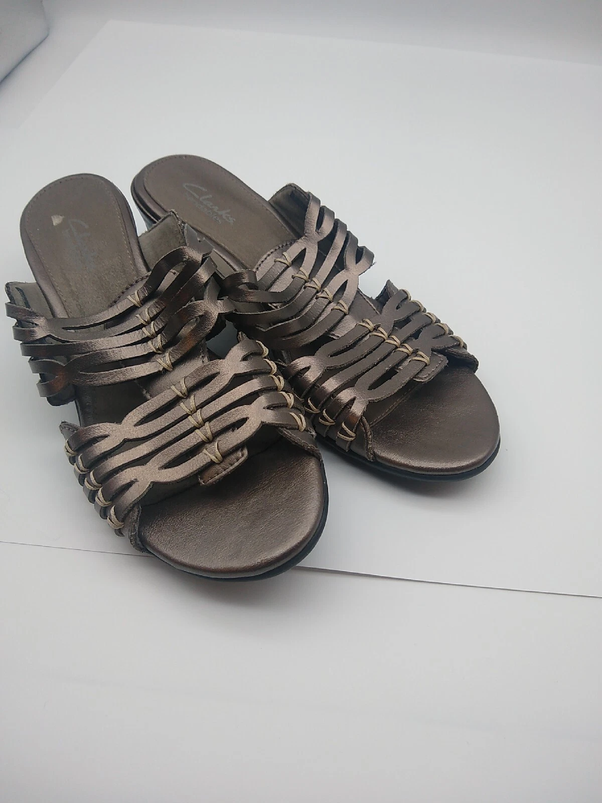 Clarks sandali donna pelle zeppa marrone metallizzato tg 7