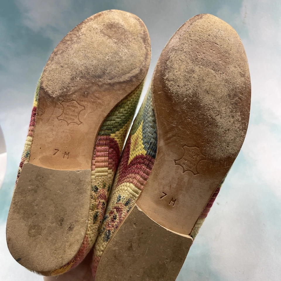 Zapatos planos ZALO sin cordones de tela cosida suela de cuero florales sol talla 7 Foto 4 de 4