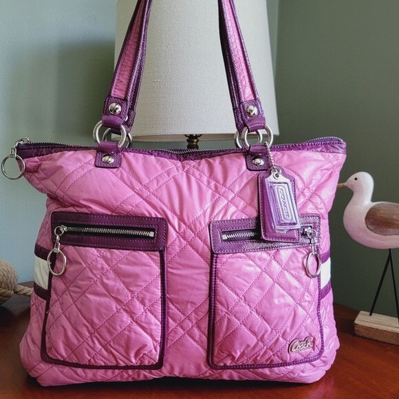 Coach Poppy Ski Bunny Glam 15873 Tote Pink Nylon Patent Leather