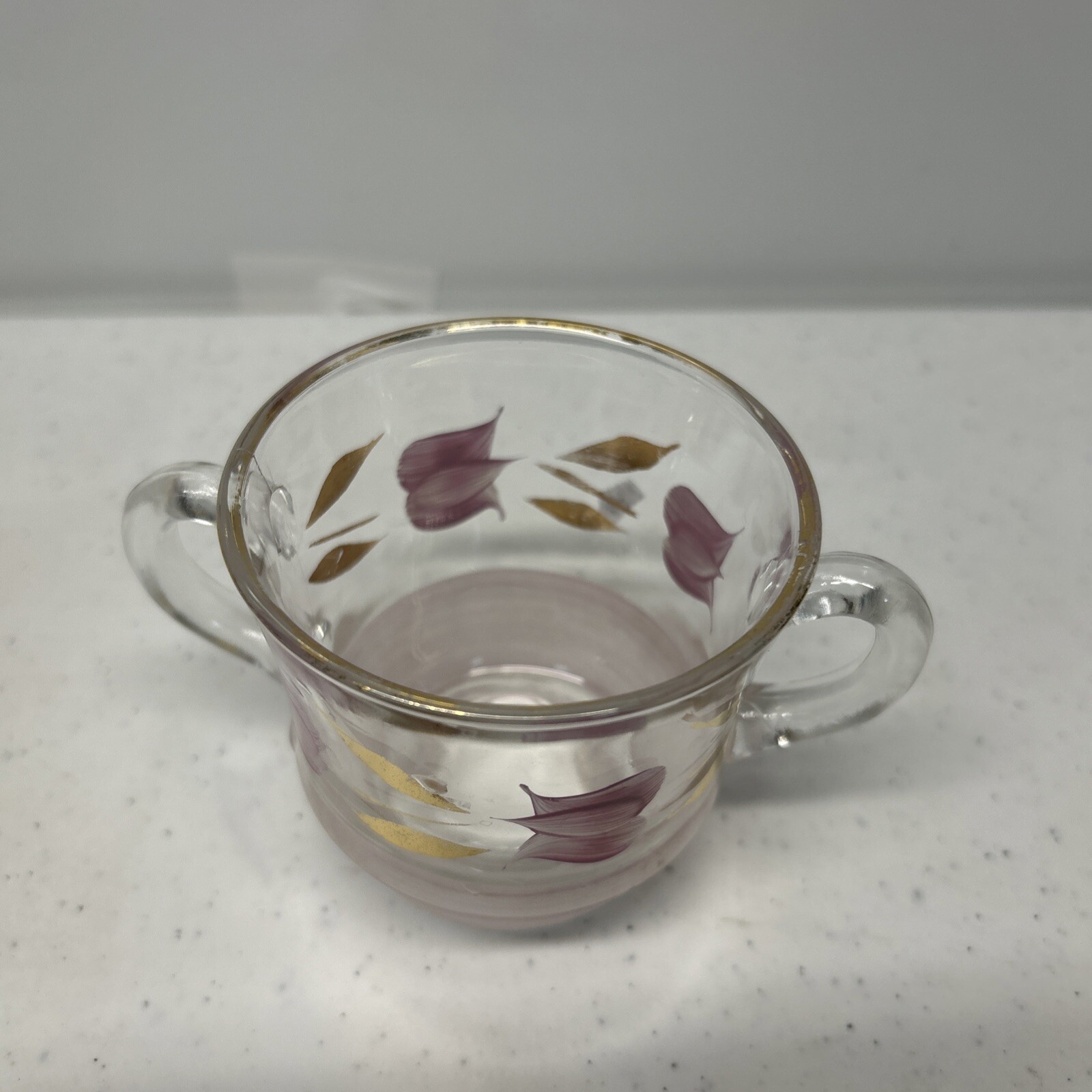 Vintage Gold Rim Creamer & Sugar Bowl Hand Painted Floral Glass Set