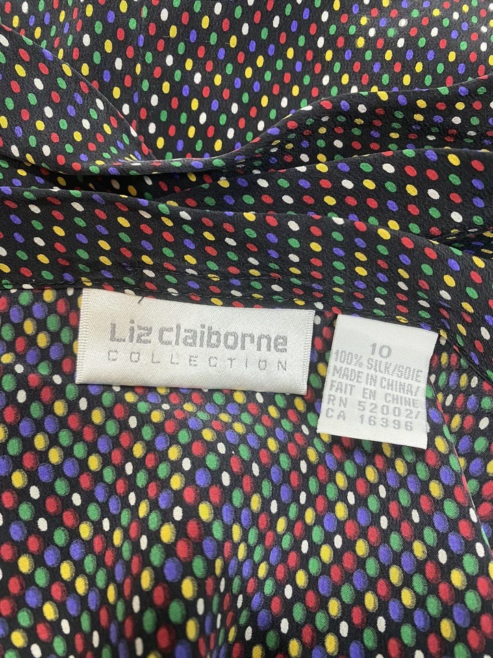 Vintage Top SIZE LARGE 10 SILK rainbow polka dot classic LIZ CLAIBORNE 80s 90s - Image 2 of 4