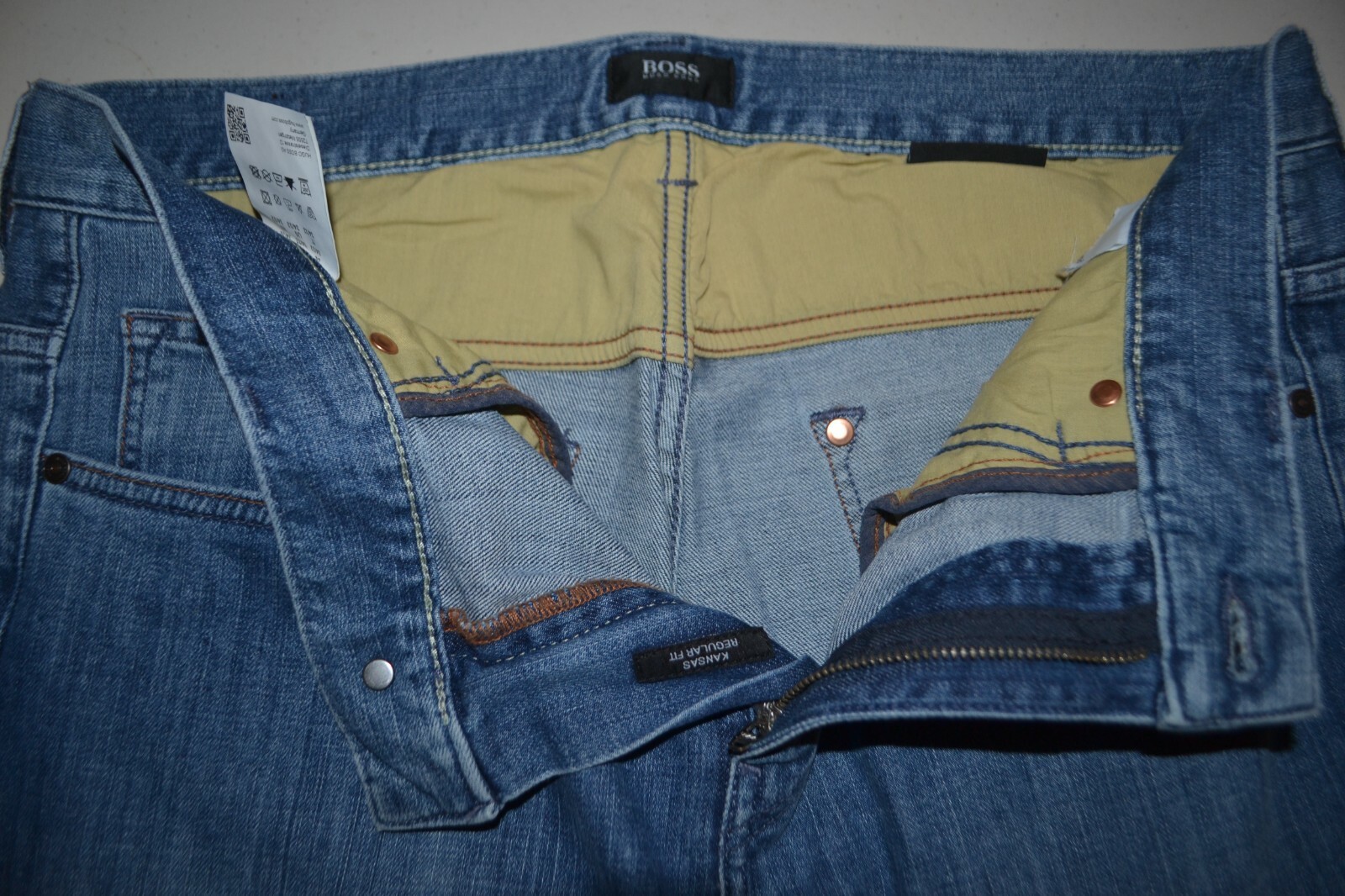 Hugo Boss Men's Kansas Regular Fit Stretch Straight Blue Denim Jeans Sz 36x30 thumbnail 7