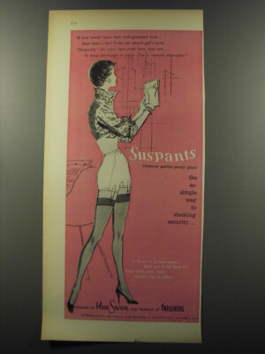 1953 Blue Swan Suspants Garty-panty Ad - The so-simple way to stocking security