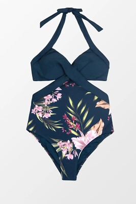 Cupshe Floral Neckholder Einteiler Damen Cutout Push Up Badeanzug - M