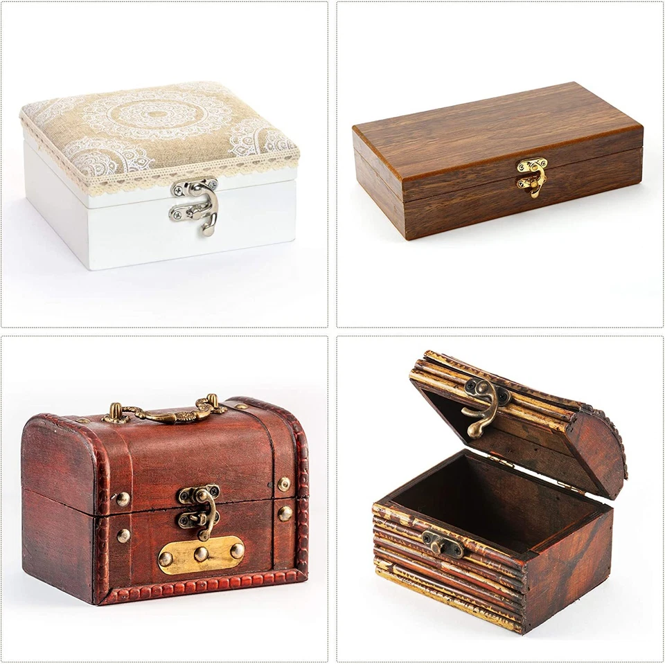 Gold Plated Jewelry Gift Box Latch Hasp Wood Wine Chest Catch Clasp Hook Hinges - Image 3 of 4