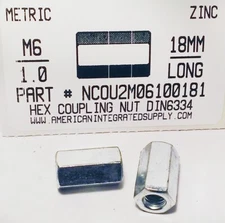 M6-1.00X18MM HEX COUPLING NUTS STEEL ZINC PLATED D6334 (10)