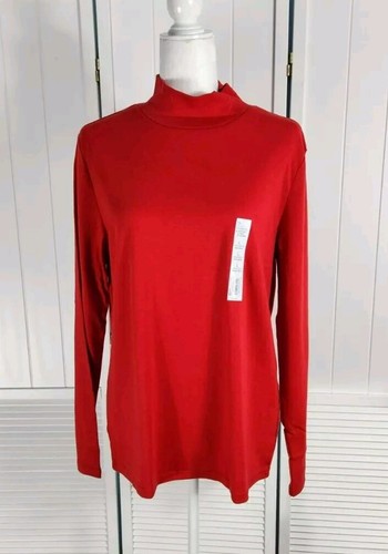 Womens Red Mock Neck Long Sleeve Shirt 100% Cotton Size Large Croft & Barrow NWT