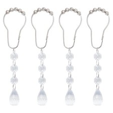 12 Pcs Silver Shower Curtain Hooks with Water Drops Crystal BeadShower Curtai...