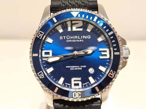PROFFESIONAL DIVER 200m BLUE DIAL HERREN SCHWEIZER QUARZ UHR "STUHRLING" ORIGINAL - Bild 3 von 15