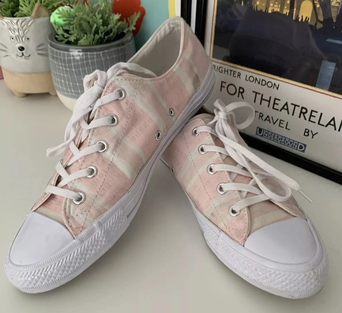 Décolleté Converse All Star a righe rosa e bianco UK 6 5 ottime condizioni